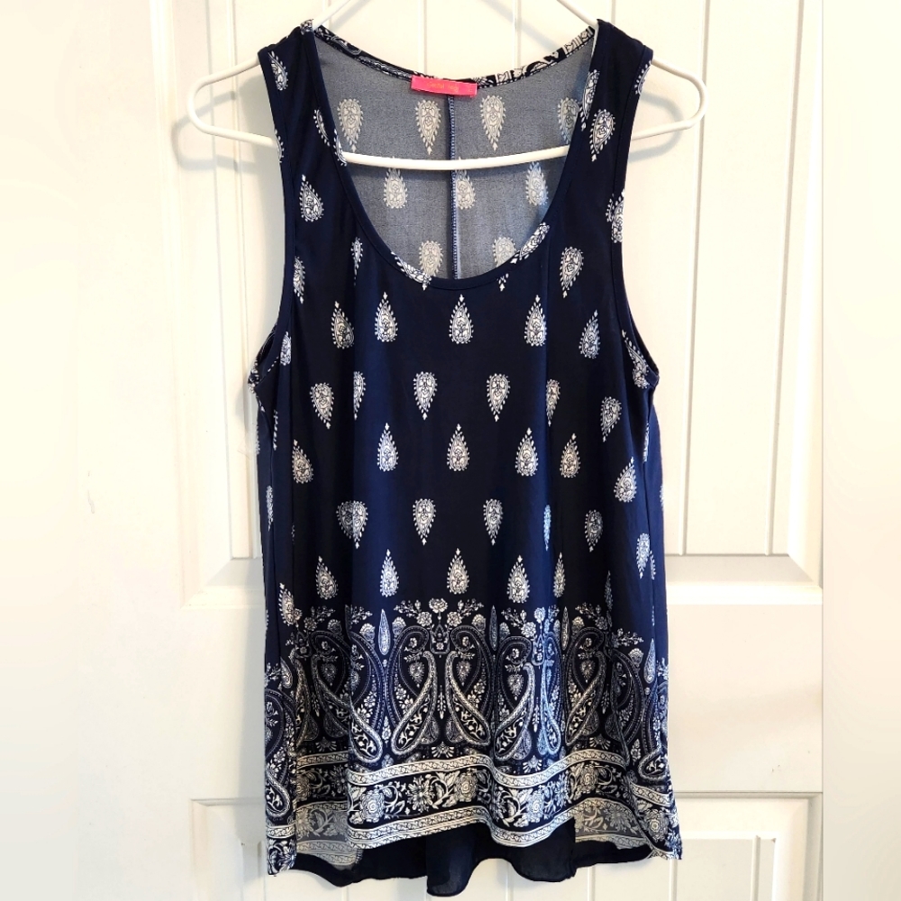 Social Teen Sleeveless Navy Blue Paisley Print Top💖